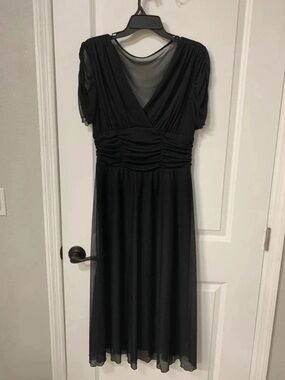 Classic Black Midi Dress with Sheer Yoke